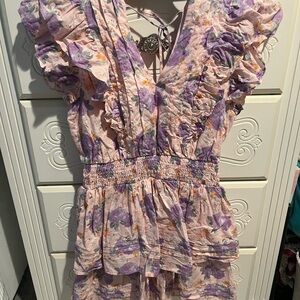 Floral Ruffle Dress with Purple and Pink Accents